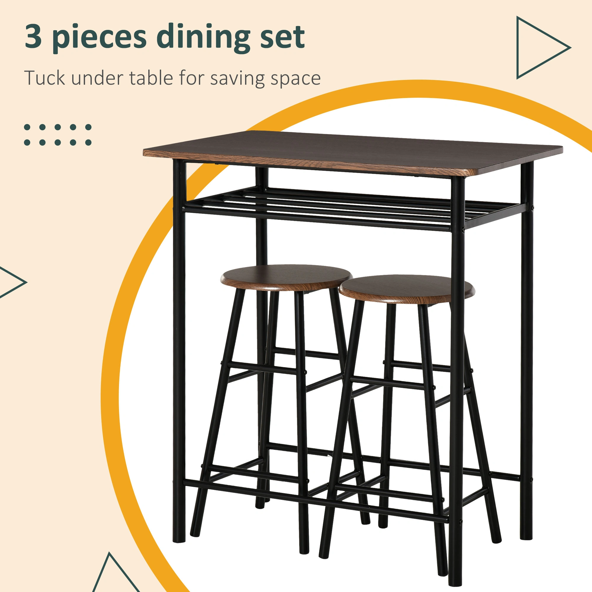 Commercial Pub Table and Chair Set, 29" Height Restaurant Bar Table with 2 Stools, Metal Frame, Space-Saving Stackable Design, Indoor Outdoor Use, Black view 3