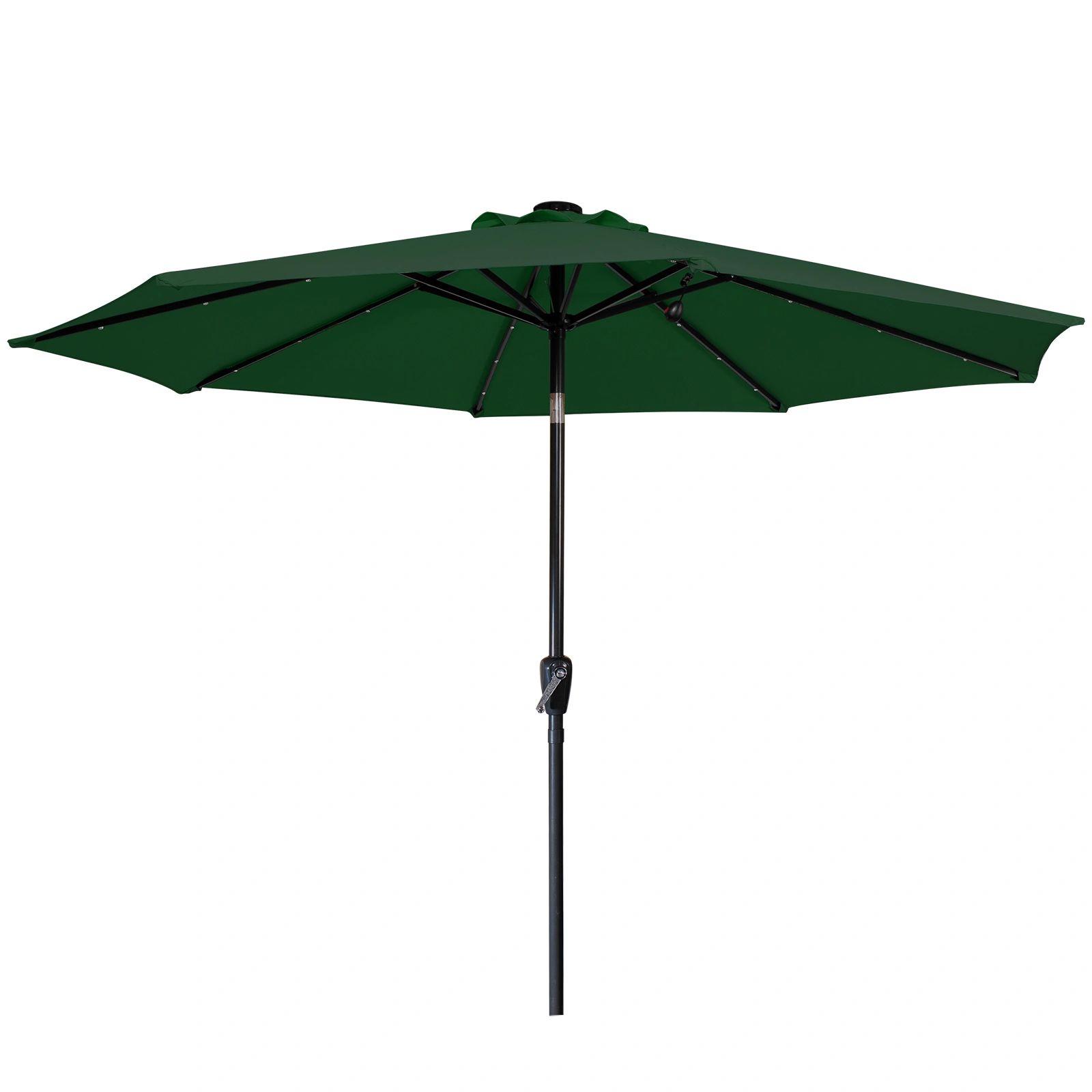 7M Solar Garden Parasol with LED Lights, 8 Ribs Patio Umbrella UV Protection Crank Tilt Sunshade for Deck Balcony