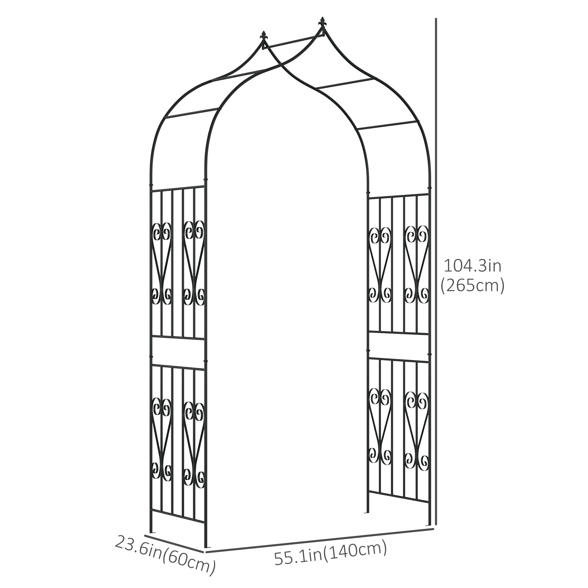 Metal Garden Arch Walkway, Heavy Duty Steel Garden Arch with Arched Door for Yard, Patio, Backyard, Outdoor Decor - Black view 2