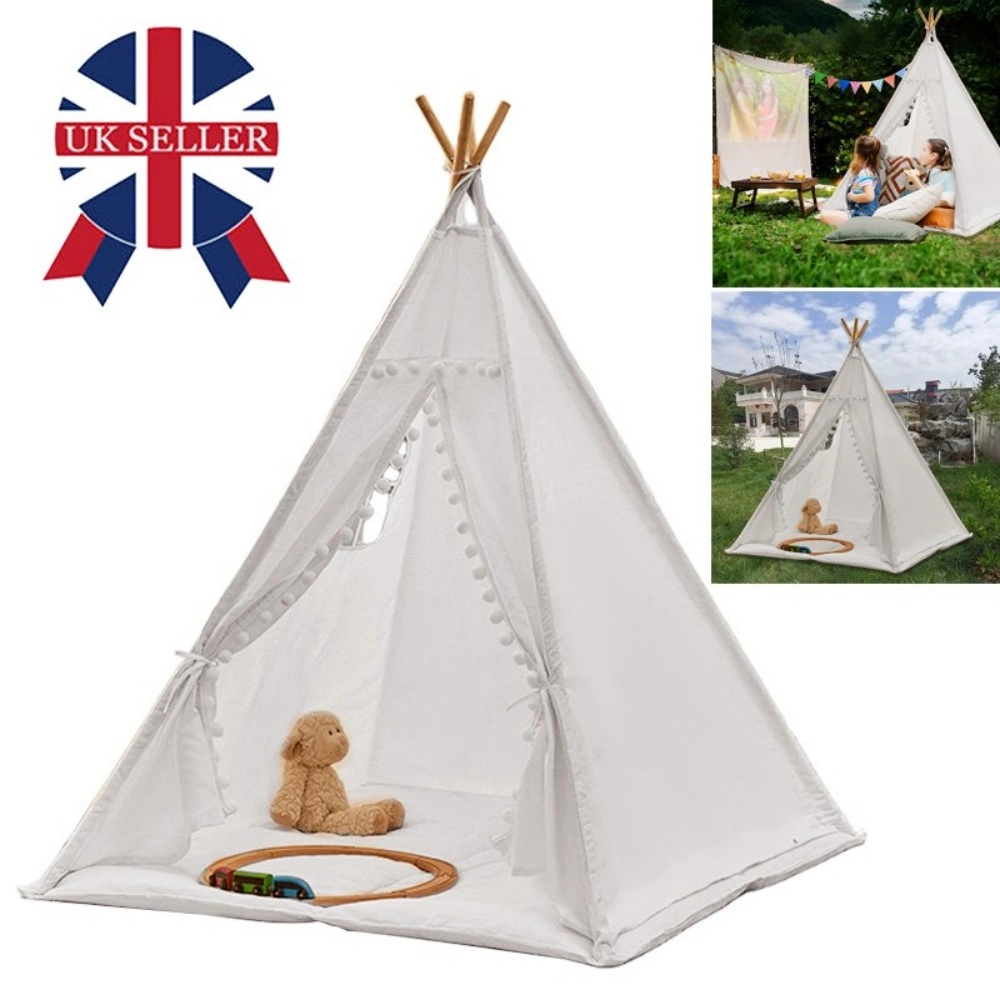 160CM Large Canvas Kids Teepee Star Wood Indian Tent Child In/Outdoor Play House view 2