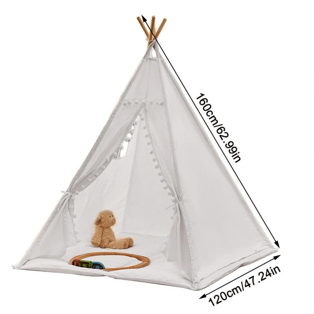 160CM Large Canvas Kids Teepee Star Wood Indian Tent Child In/Outdoor Play House view 3