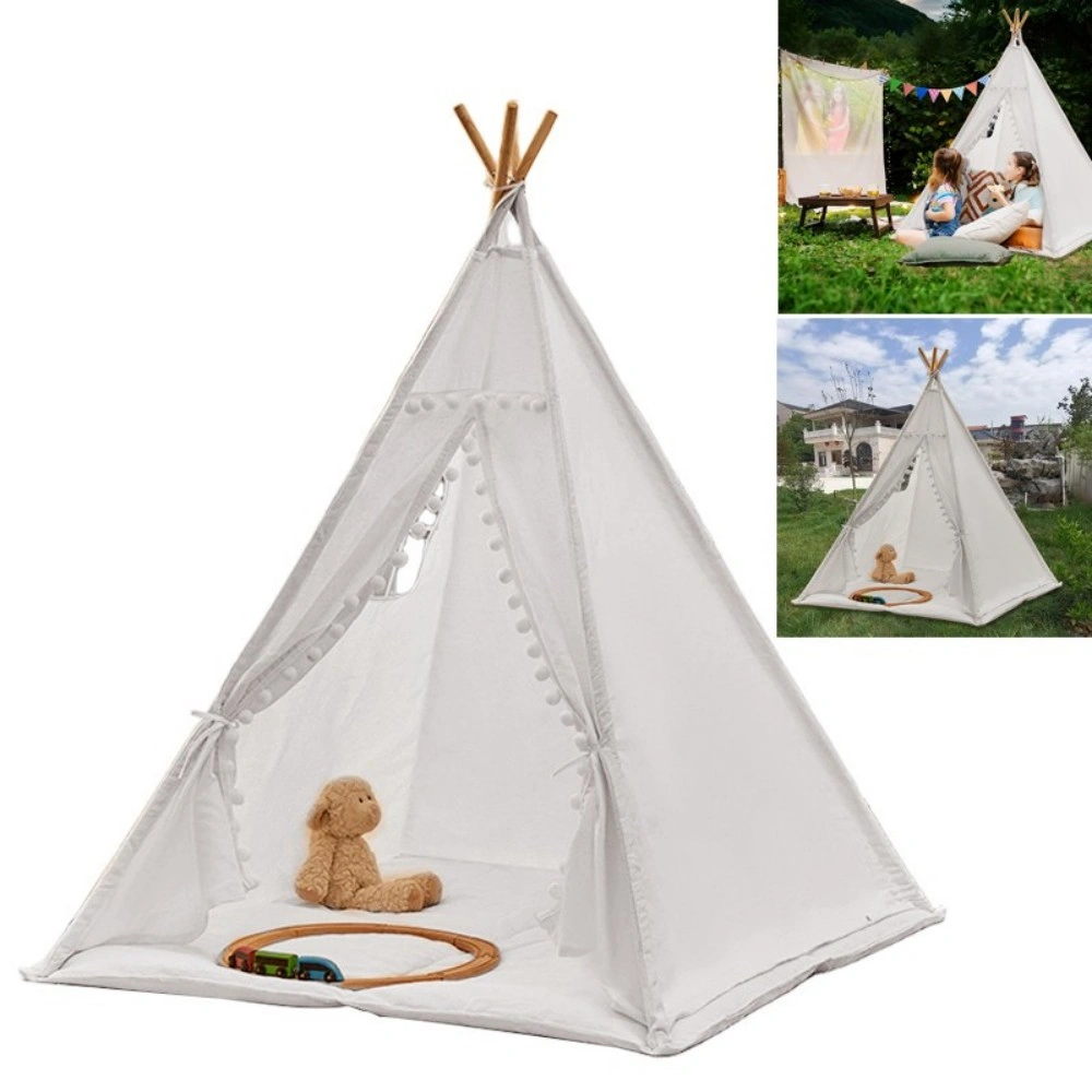 160CM Large Canvas Kids Teepee Star Wood Indian Tent Child In/Outdoor Play House view 4