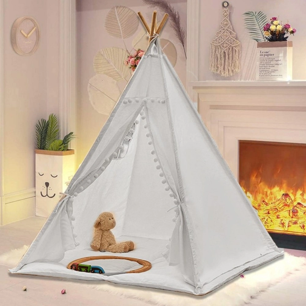 160CM Large Canvas Kids Teepee Star Wood Indian Tent Child In/Outdoor Play House view 5