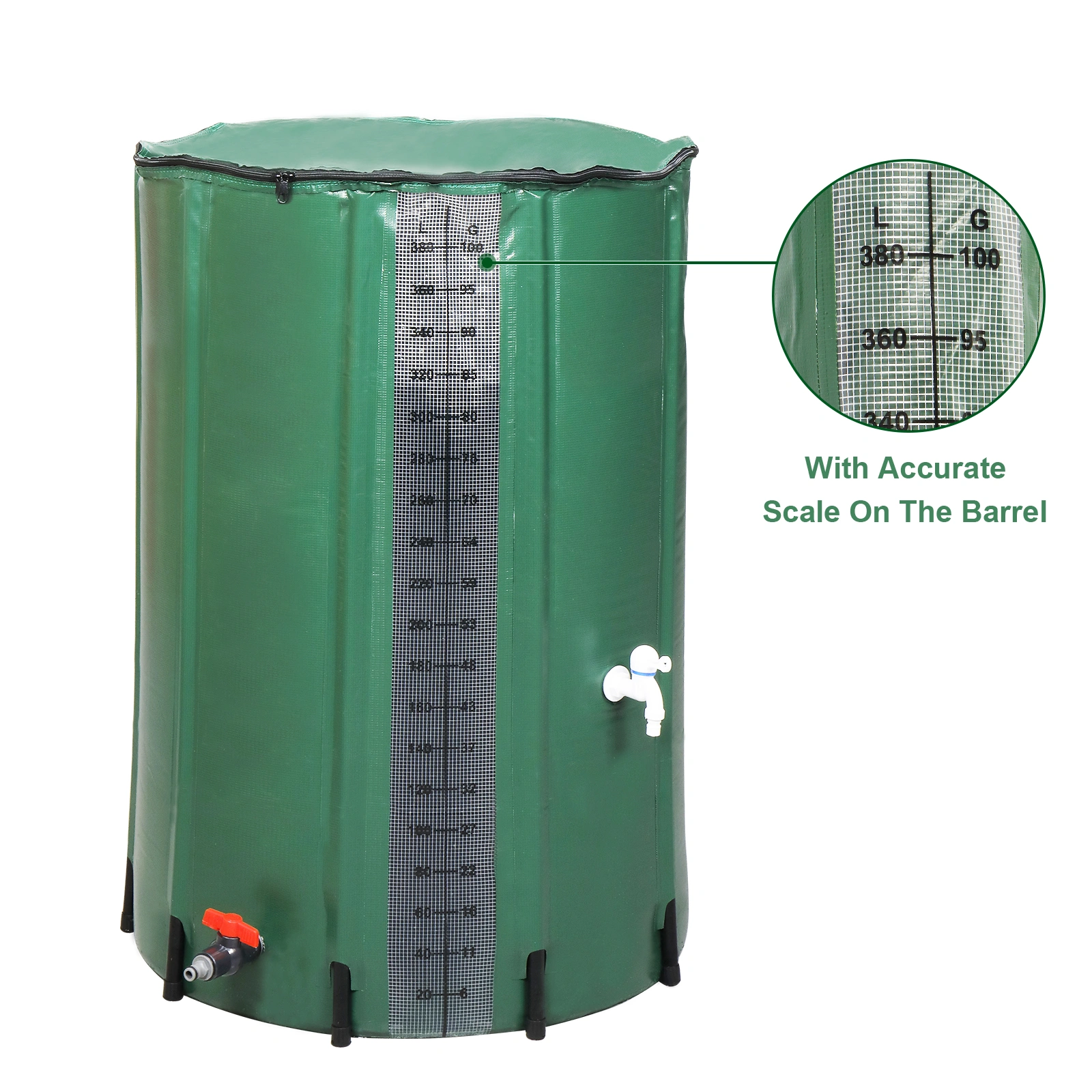 100 Gallon Rain Barrel PVC Water Collection Container with Measure Scale - Green Outdoor Garden Barrel view 10