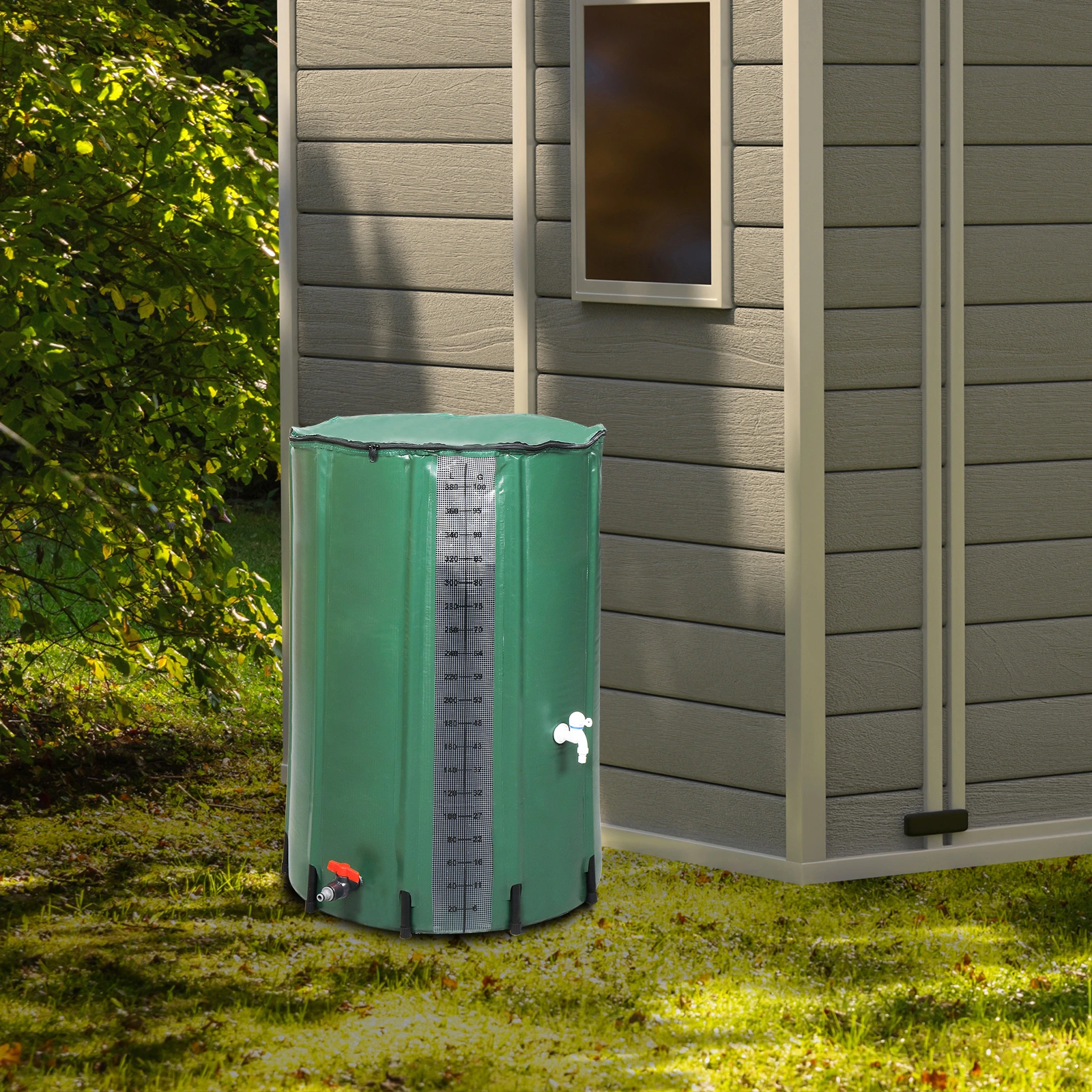 100 Gallon Rain Barrel PVC Water Collection Container with Measure Scale - Green Outdoor Garden Barrel view 16