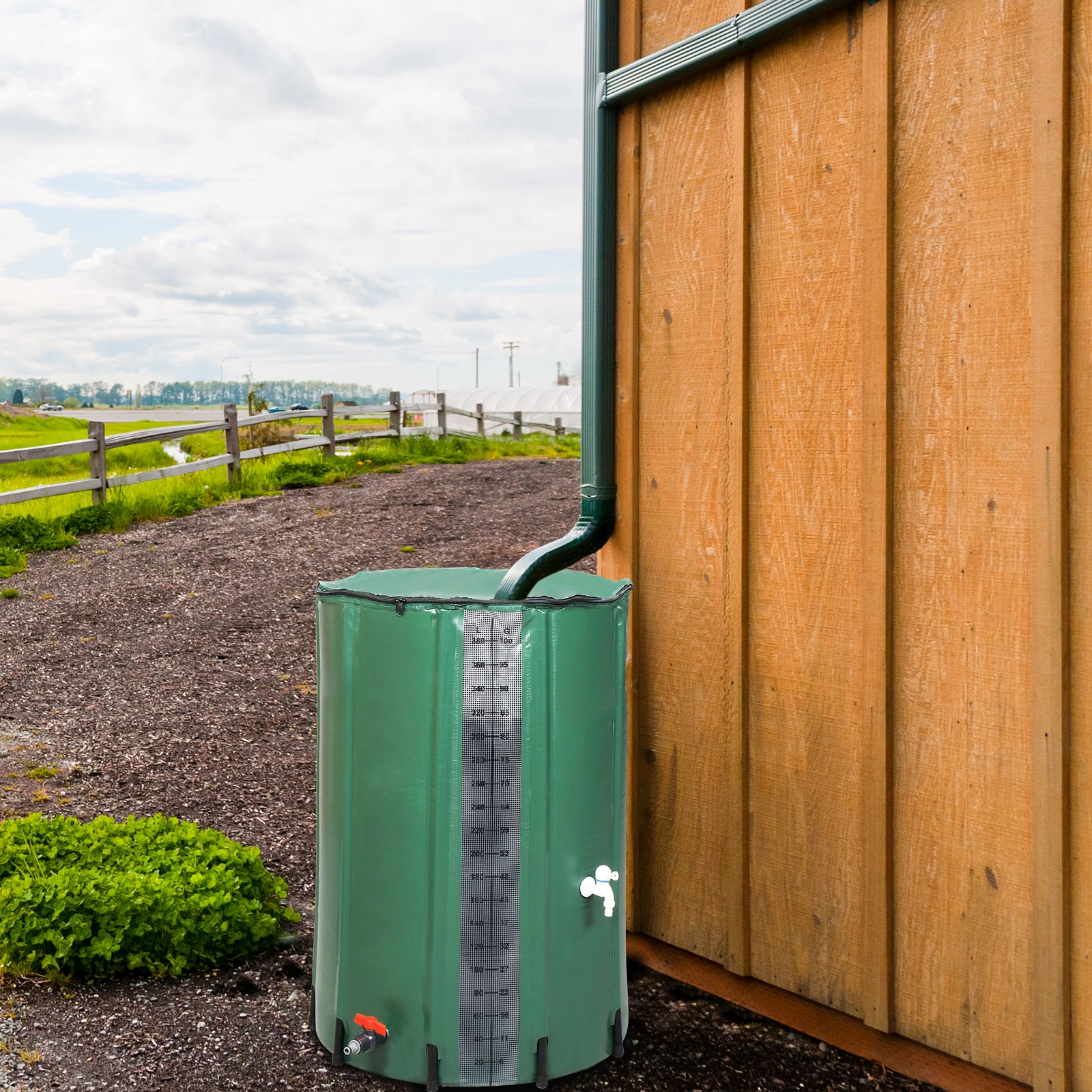 100 Gallon Rain Barrel PVC Water Collection Container with Measure Scale - Green Outdoor Garden Barrel view 20
