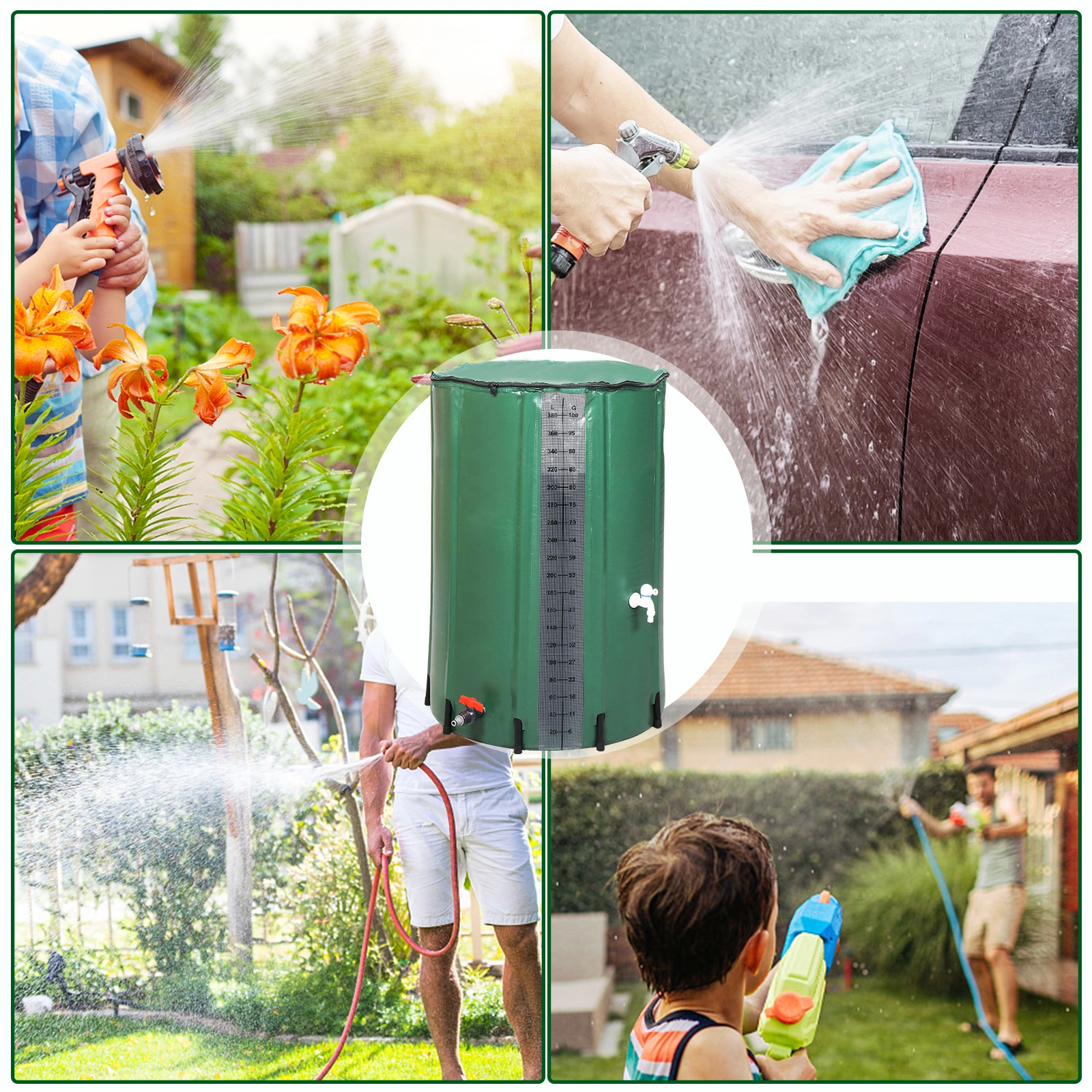 100 Gallon Rain Barrel PVC Water Collection Container with Measure Scale - Green Outdoor Garden Barrel view 23