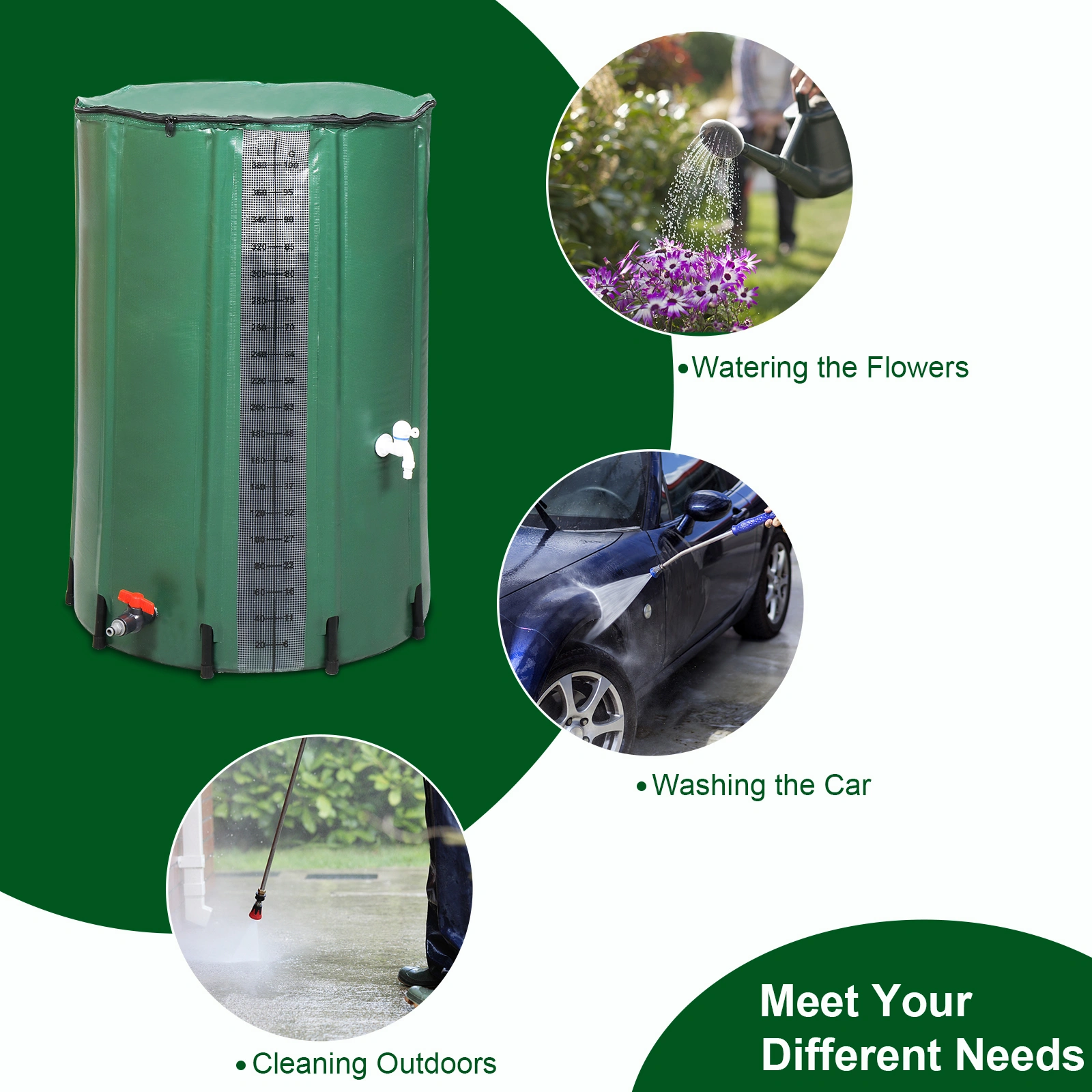 100 Gallon Rain Barrel PVC Water Collection Container with Measure Scale - Green Outdoor Garden Barrel view 9