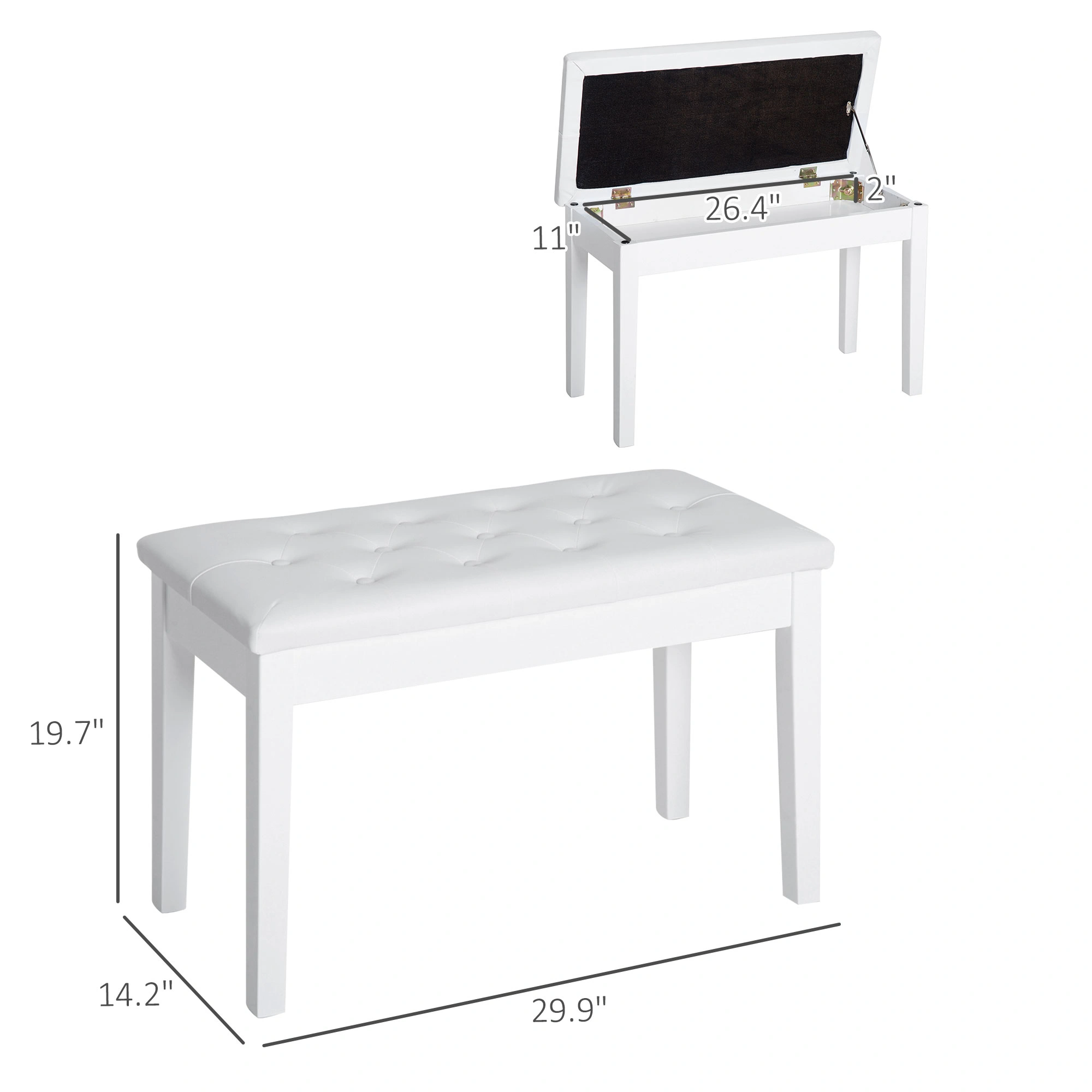 Piano Bench with Storage Compartment Adjustable Height Padded Seat for Kids Adults view 2