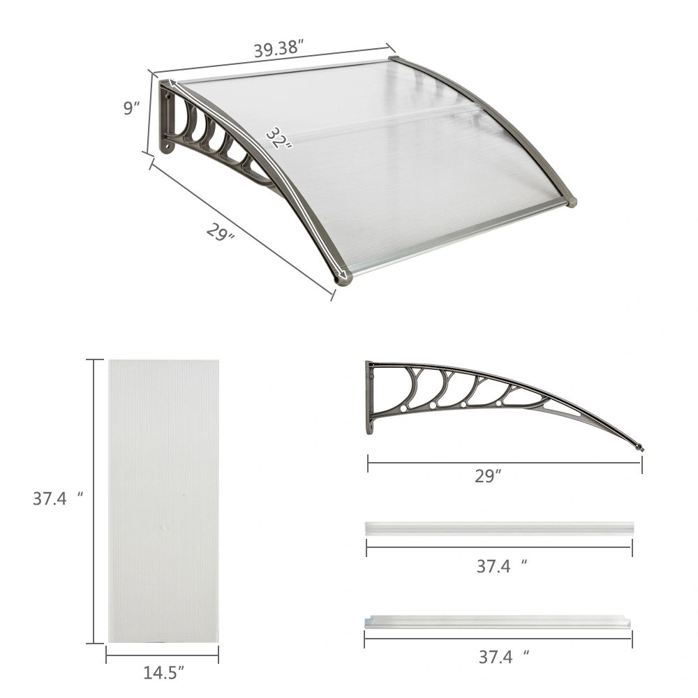 HT-100 x 80 Household Application Door & Window Rain Cover Eaves Canopy White & Gray Bracket view 8