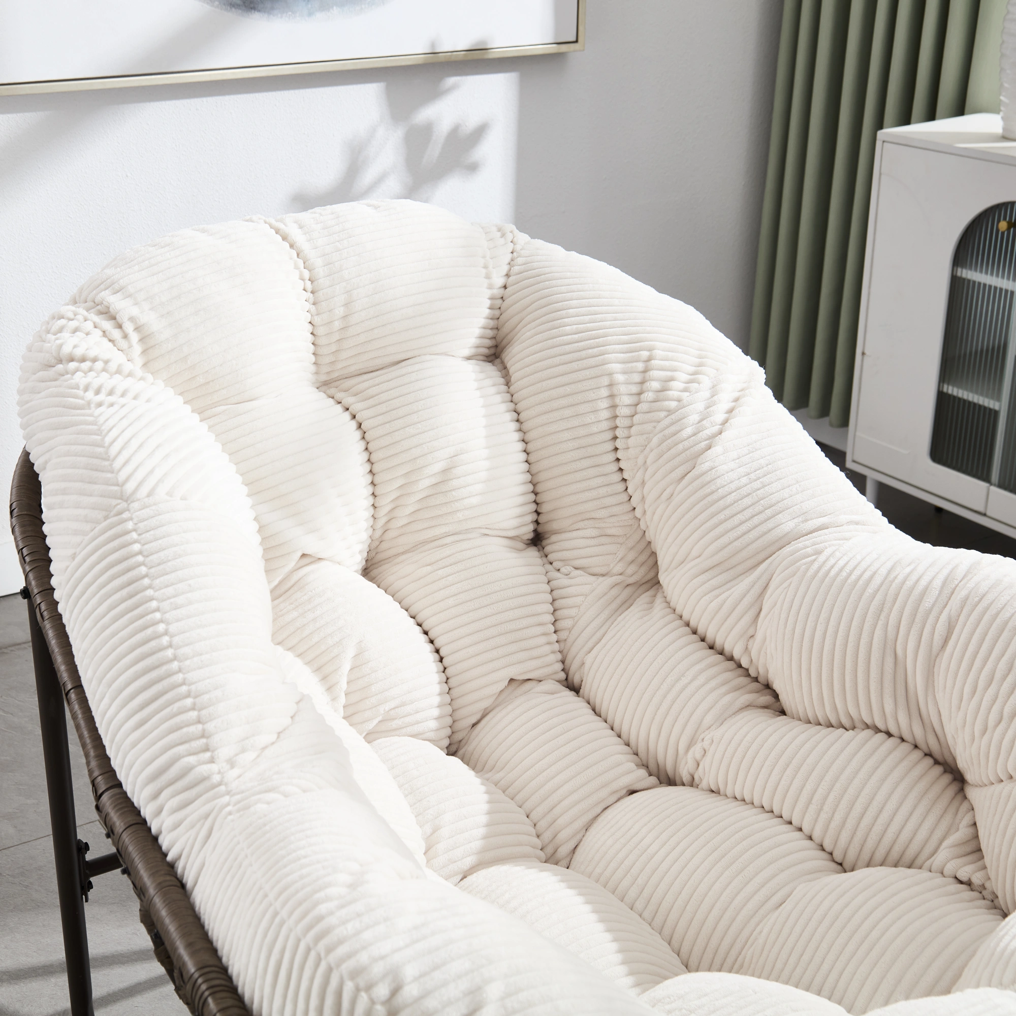 White Outdoor Rattan Rocking Chair with Padded Cushion, Recliner Rocker for Front Porch, Patio, Garden, Living Room view 3