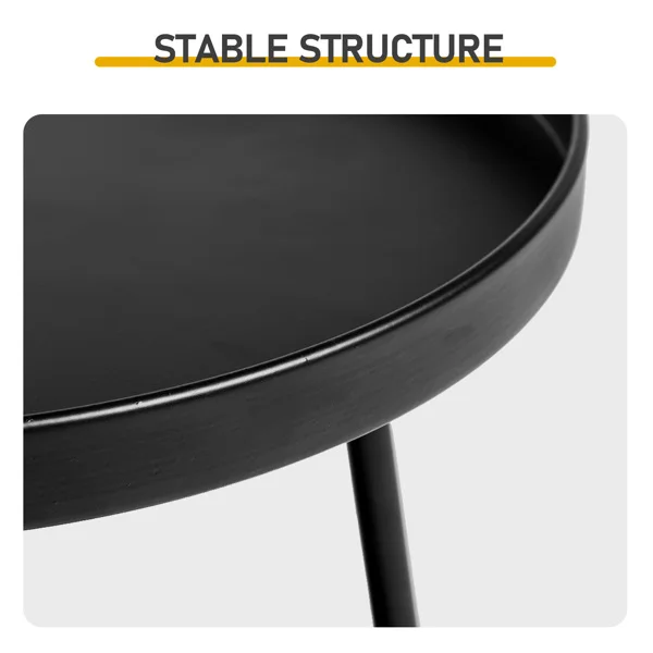 Patio Small Side Table, Round 2 Tier End Table, Metal Round Coffee Table for Indoor Outdoor, Black view 3