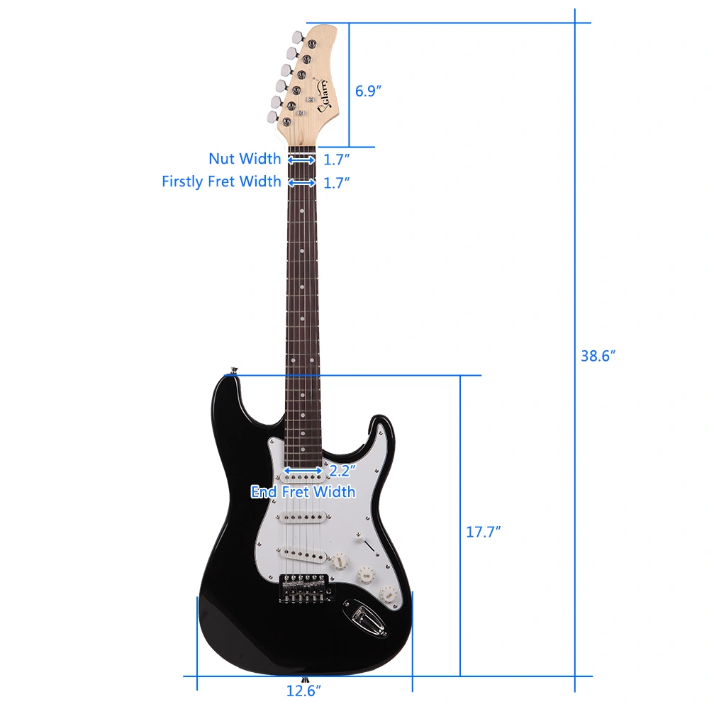 GST Rosewood Fingerboard Electric GuitarBagShoulder Strap Pick Whammy Bar Cord Wrench Tool Black & White view 18