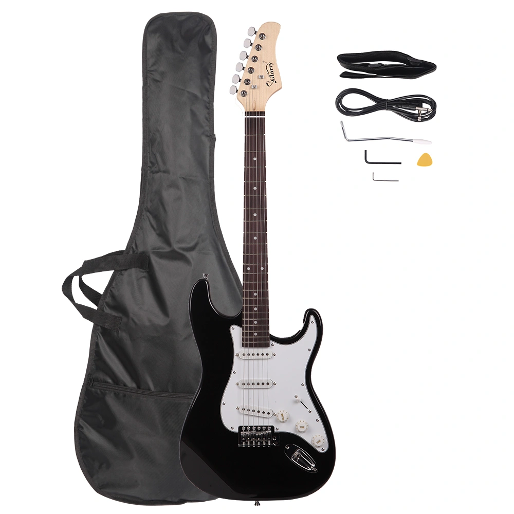 GST Rosewood Fingerboard Electric GuitarBagShoulder Strap Pick Whammy Bar Cord Wrench Tool Black & White view 2