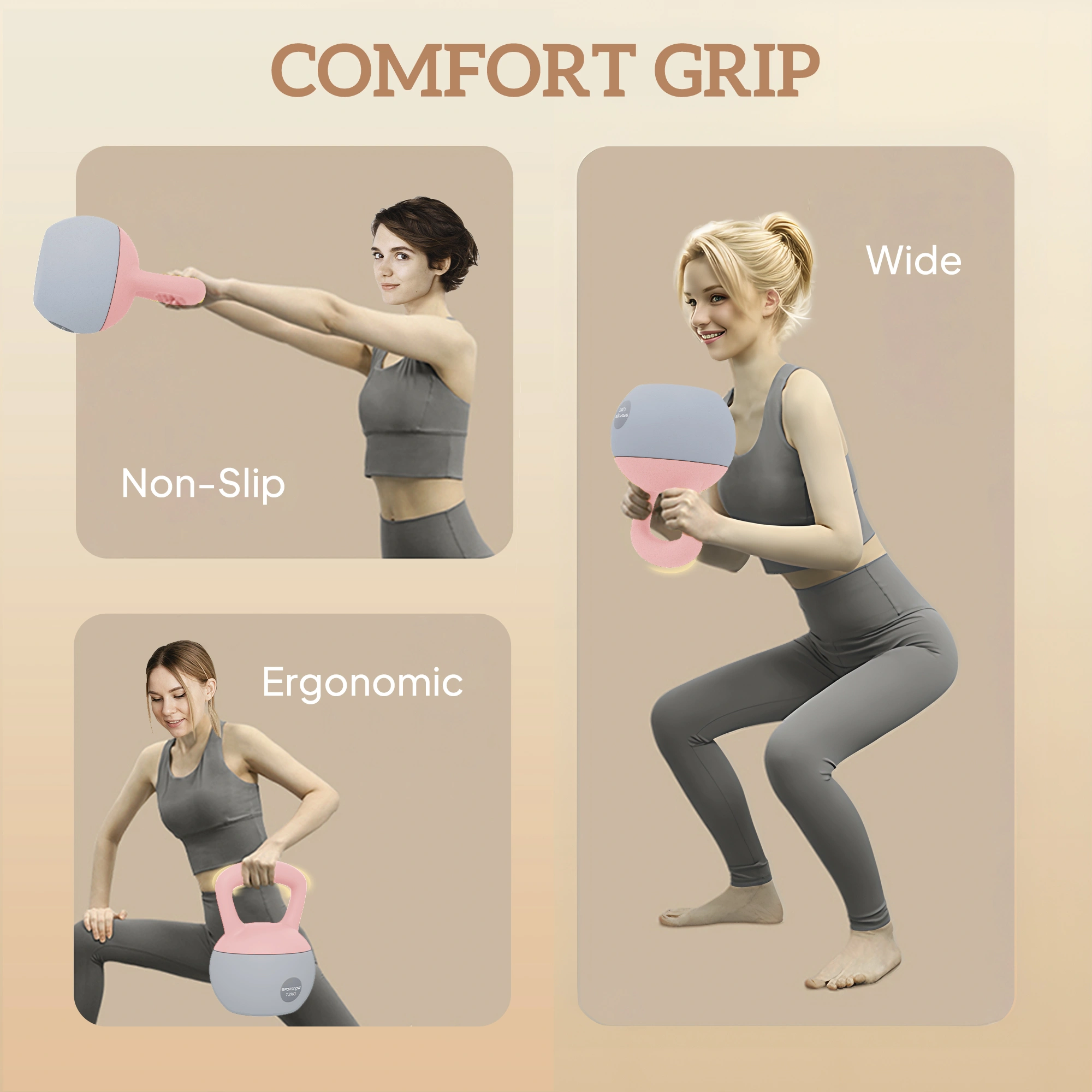 Kettlebell Set 2 Pack 10lb & 15lb Vinyl Coated Weights for Full Body Workout - Gray view 3