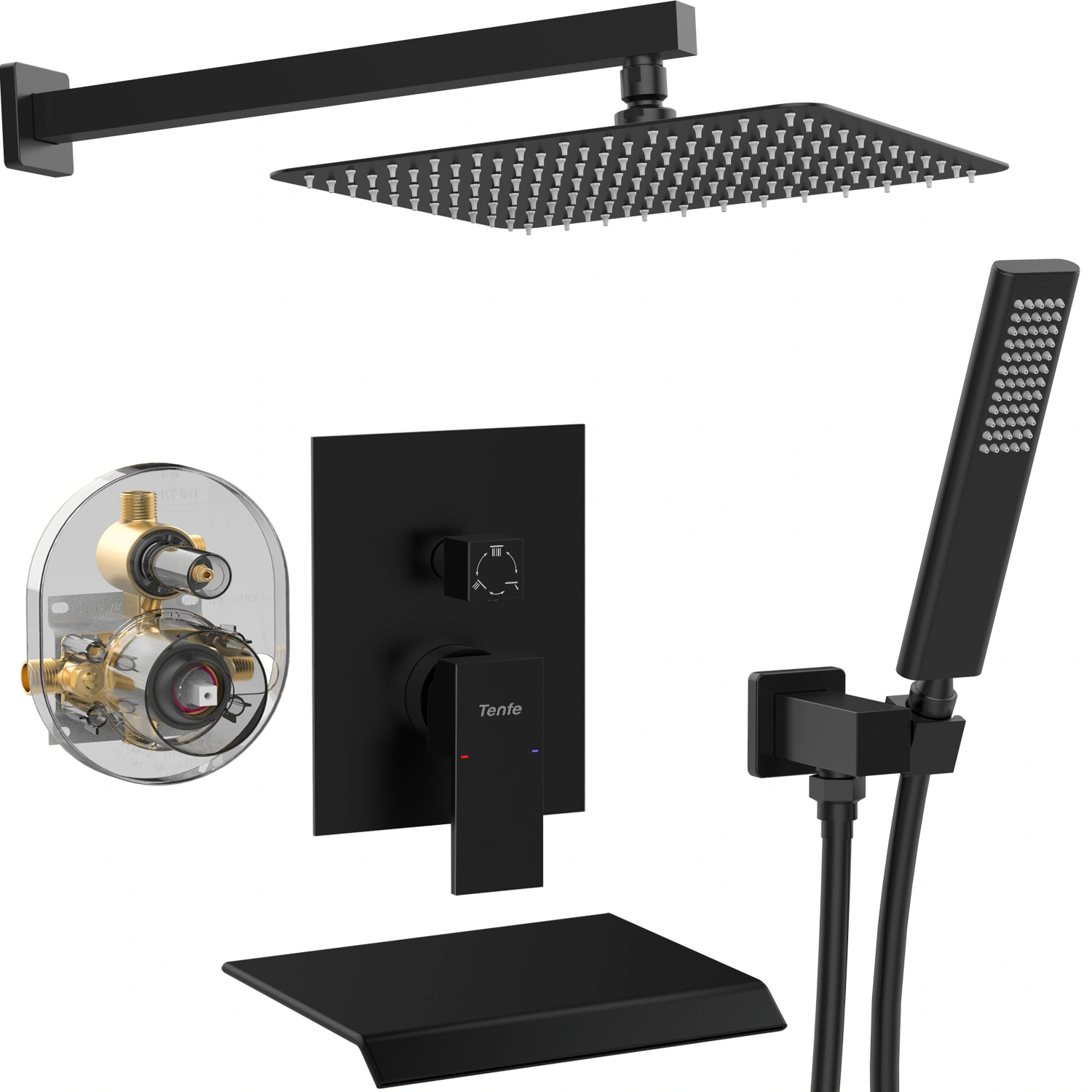 Male NPT Matte Black Shower System, 12 Inch Shower Fixtures Rain Shower Head with Handheld Shower Spray, Wall Mount[Unable ship on weekends, TK/TEMU only for pickup, only TX10643 warehouse supports GOFO]