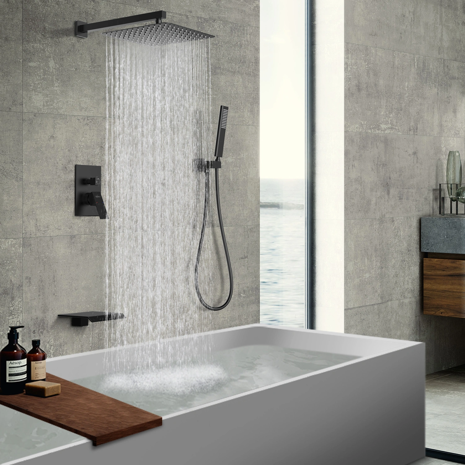 Male NPT Matte Black Shower System, 12 Inch Shower Fixtures Rain Shower Head with Handheld Shower Spray, Wall Mount[Unable ship on weekends, TK/TEMU only for pickup, only TX10643 warehouse supports GOFO] view 3