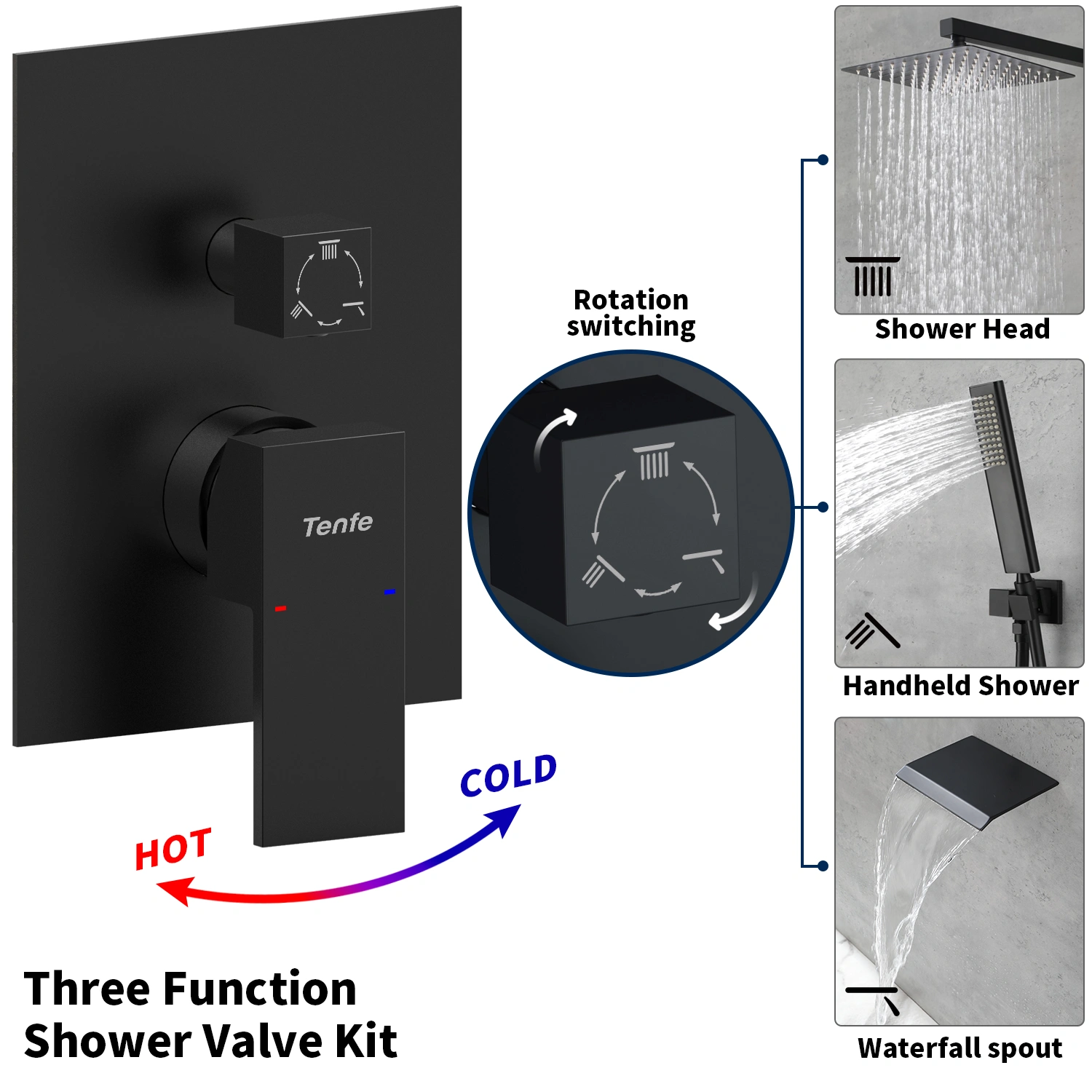 Male NPT Matte Black Shower System, 12 Inch Shower Fixtures Rain Shower Head with Handheld Shower Spray, Wall Mount[Unable ship on weekends, TK/TEMU only for pickup, only TX10643 warehouse supports GOFO] view 4
