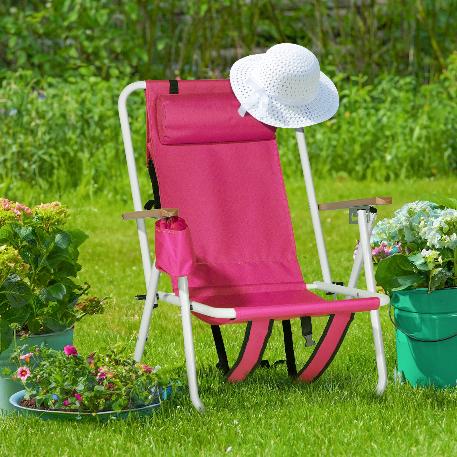2 PCS Barbie Pink Folding Beach Chairs, 7.9 Inch Seat Height, 17.7 Inch Wide, 17.3 Inch Deep, Steel Tube Frame with Oxford Fabric, 120kg Load Capacity view 14