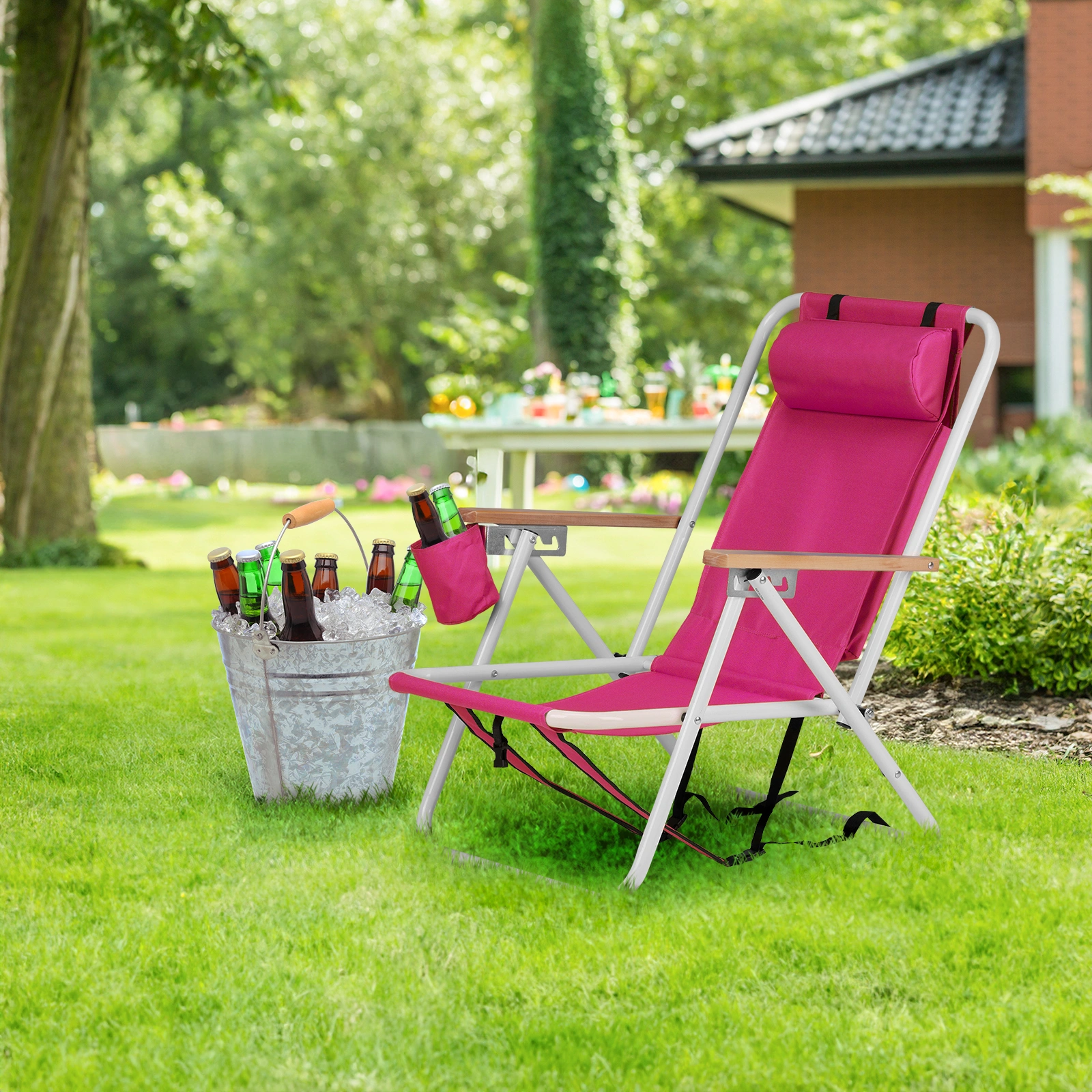 2 PCS Barbie Pink Folding Beach Chairs, 7.9 Inch Seat Height, 17.7 Inch Wide, 17.3 Inch Deep, Steel Tube Frame with Oxford Fabric, 120kg Load Capacity view 18