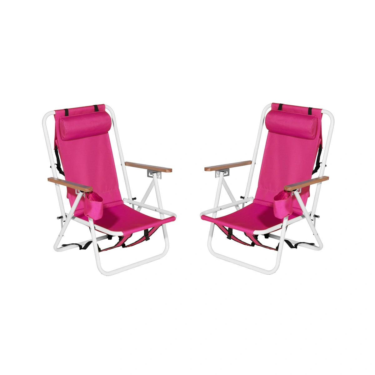2 PCS Barbie Pink Folding Beach Chairs, 7.9 Inch Seat Height, 17.7 Inch Wide, 17.3 Inch Deep, Steel Tube Frame with Oxford Fabric, 120kg Load Capacity view 2