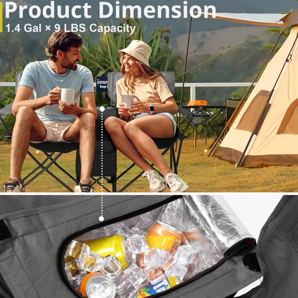 Portable Outdoor 2-Seat Folding Chair with Removable Sun Umbrella Black view 4