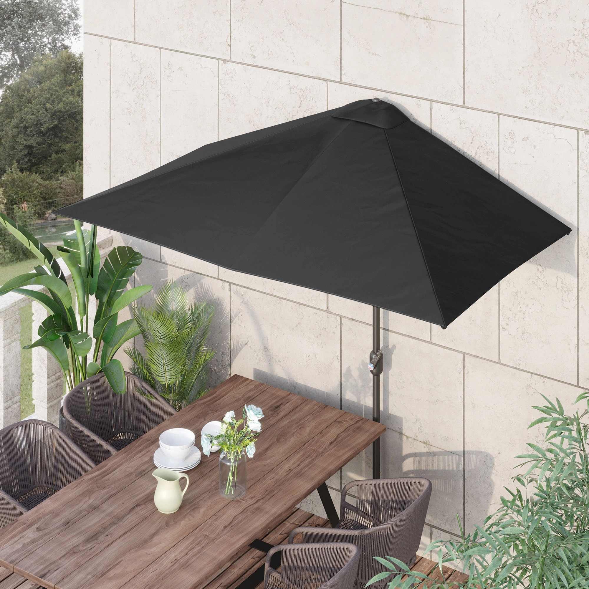 Wall Mounted Umbrella Stand - Space Saving Outdoor Indoor Rain Umbrella Holder, Durable Wall Hanging Organizer, Black