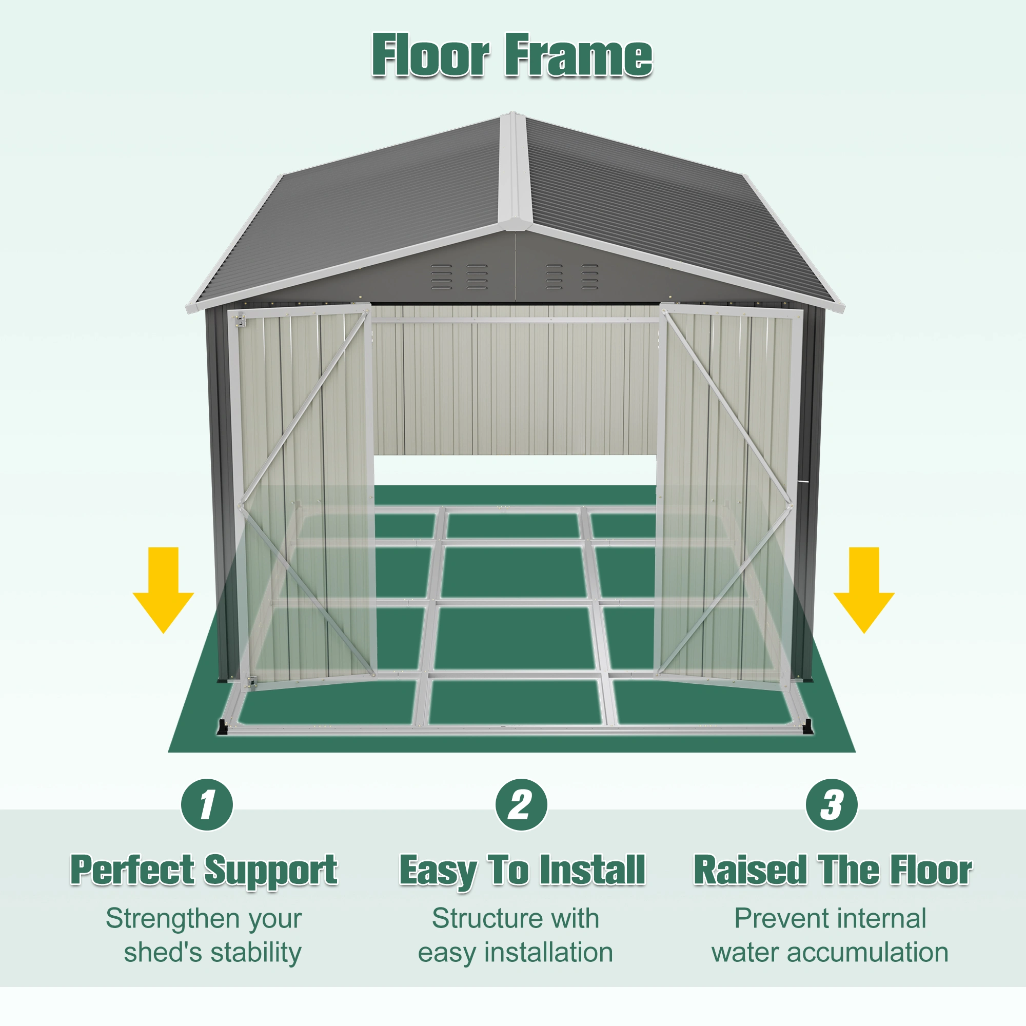 8'x12' Metal Storage Shed 584 Cu.FT, Outdoor Heavy Duty Garden Tool Shed, Waterproof UV Protected with Double Doors, Floor Frame, Vents & Lock view 5