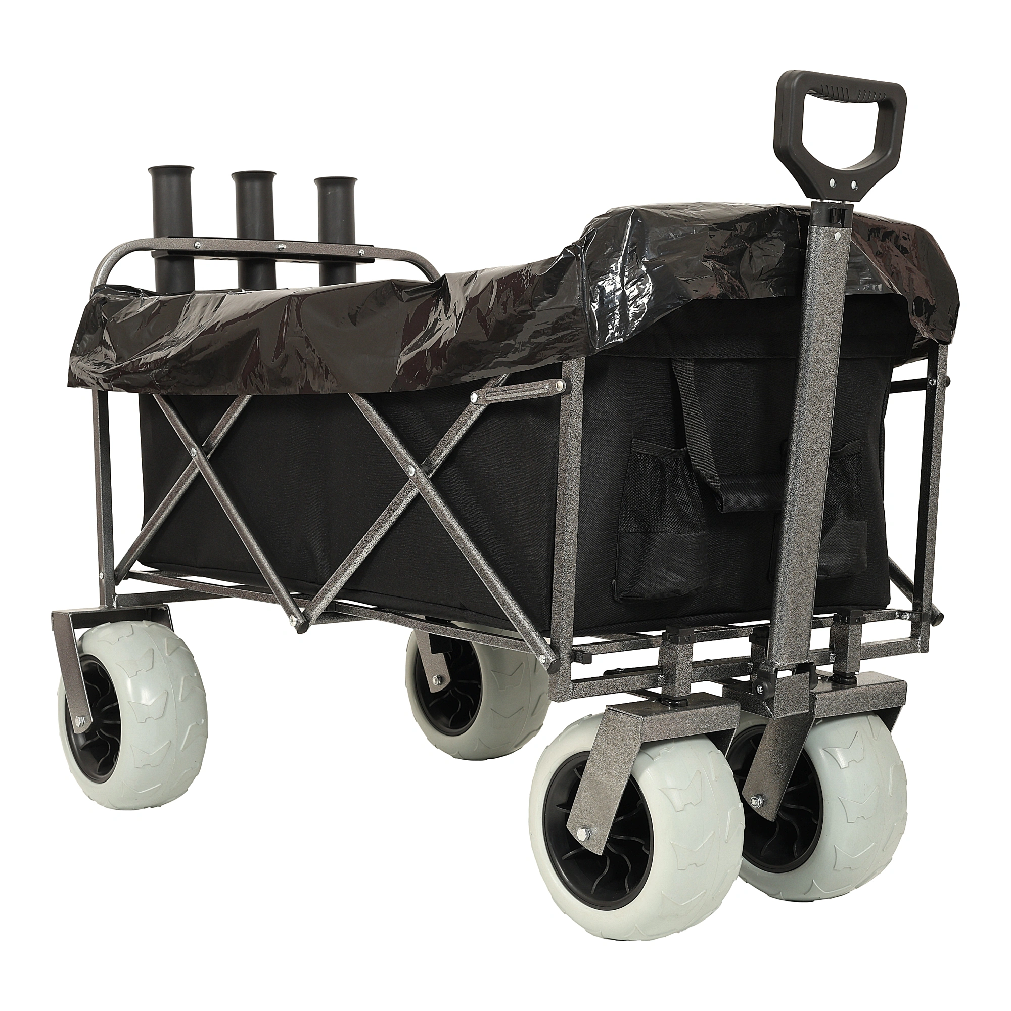 Fishing Cart with Rod Holders, 500lbs Beach Wagon with 9" Pneumatic Tires, All-Terrain Steel Frame Utility Cart with Multi-Use Bag, Black view 28