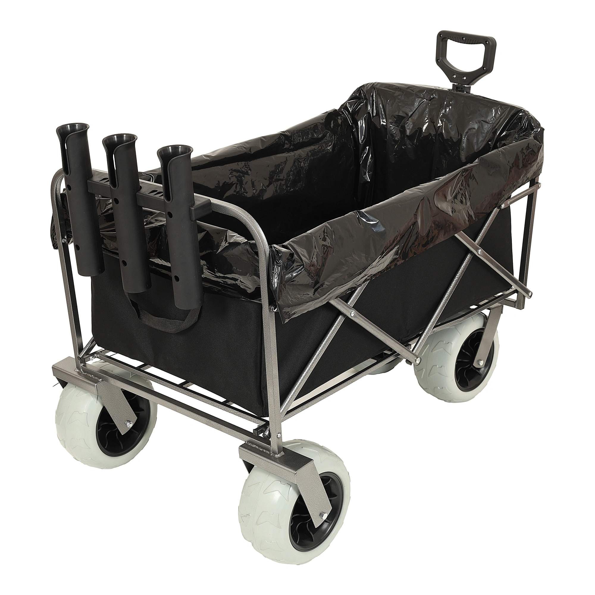 Fishing Cart with Rod Holders, 500lbs Beach Wagon with 9" Pneumatic Tires, All-Terrain Steel Frame Utility Cart with Multi-Use Bag, Black view 7