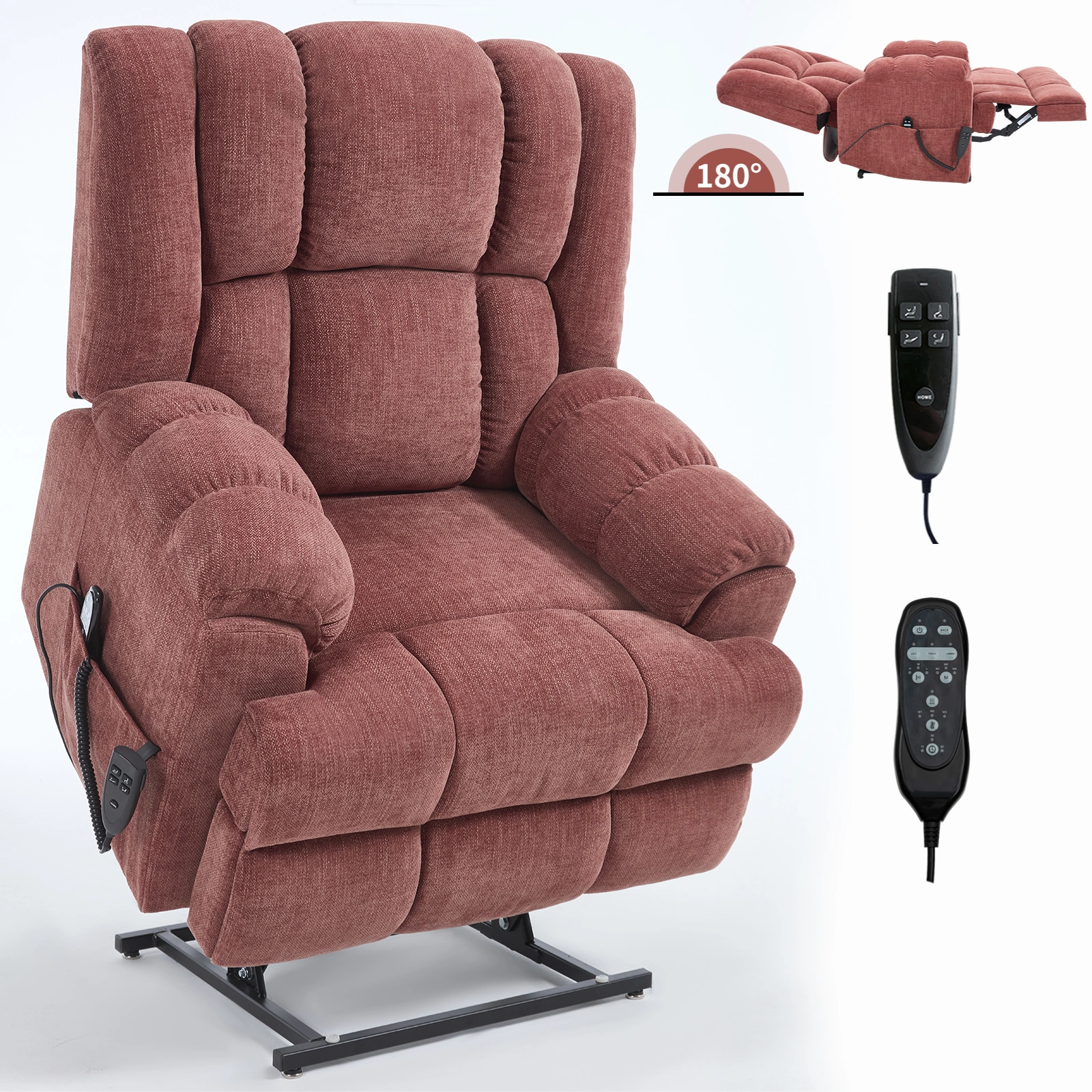 Dual Motor Heat Massage Recliner Chair - Electric Power Lift Recliner with Remote, Infinite Position Up to 350 LBS, Medium-Firm Heavy Duty, Red view 14