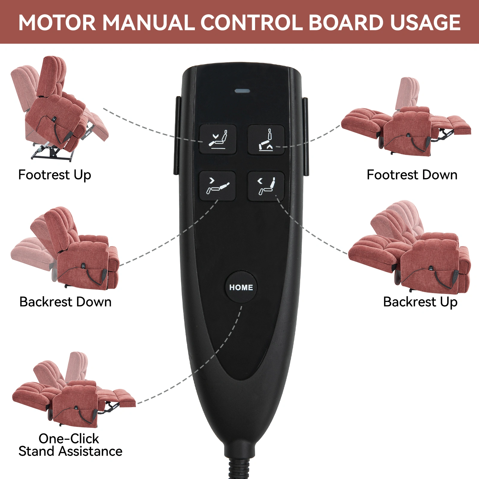 Dual Motor Heat Massage Recliner Chair - Electric Power Lift Recliner with Remote, Infinite Position Up to 350 LBS, Medium-Firm Heavy Duty, Red view 5