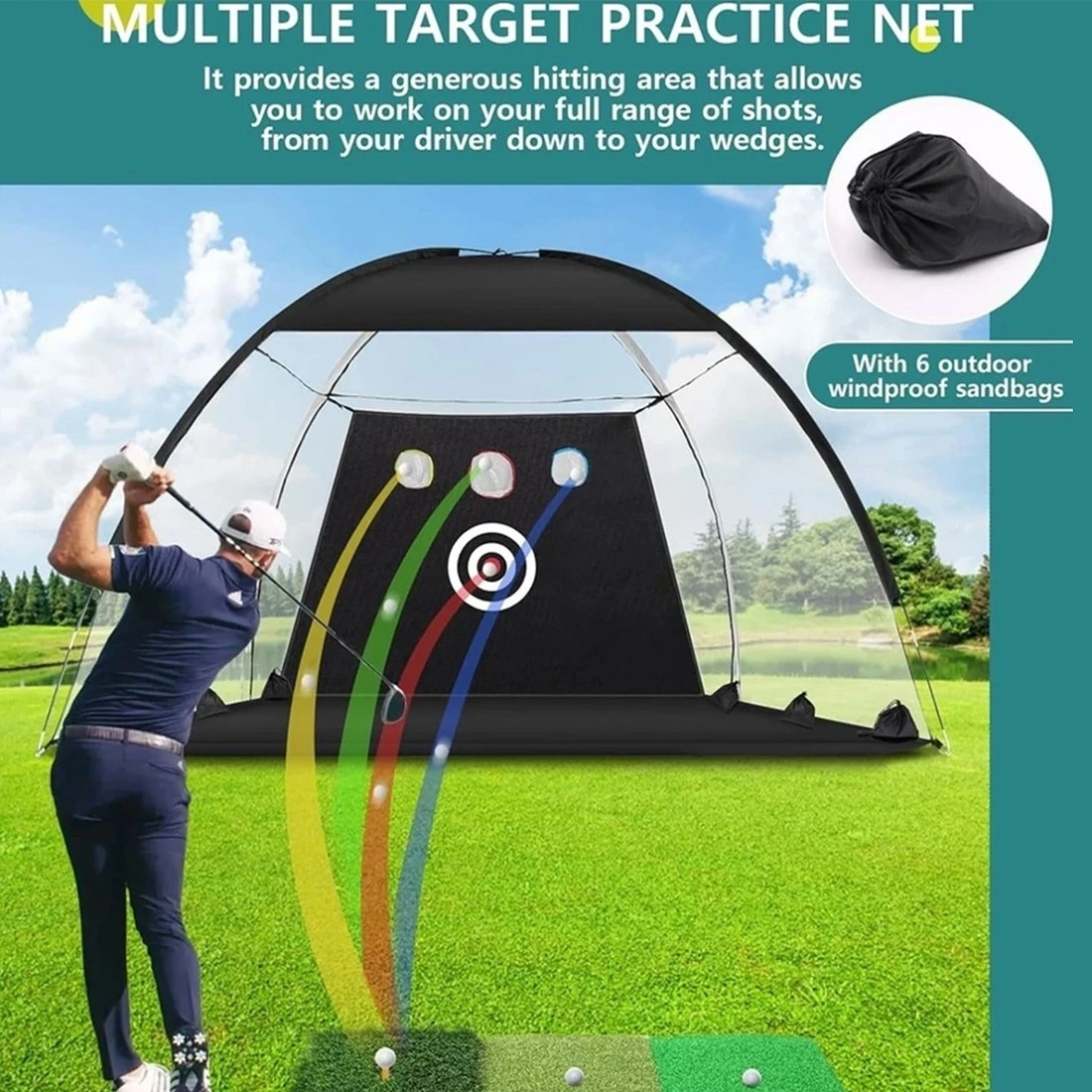 10x7ft Golf Practice Net - Hitting Aid for Driving & Chipping Training Indoor Outdoor Golf Swing Trainer view 4