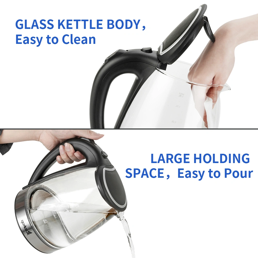 Electric Glass Kettle 1.8L 1200W 110V, HD-1857-A Boiling Water Pot with LED Light, Auto Shut-Off, US Plug view 3