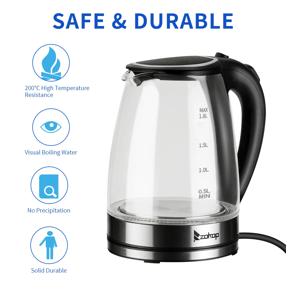 Electric Glass Kettle 1.8L 1200W 110V, HD-1857-A Boiling Water Pot with LED Light, Auto Shut-Off, US Plug view 7