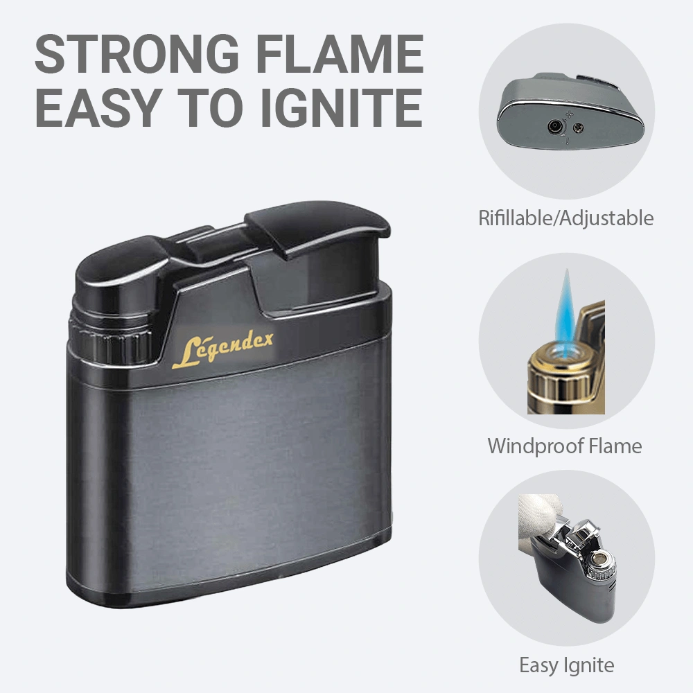 LEGENDEX CLIMBER Windproof Lighter, Antique Shiny Gunmetal Vintage Jet Torch Refillable Adjustable Cigar view 5