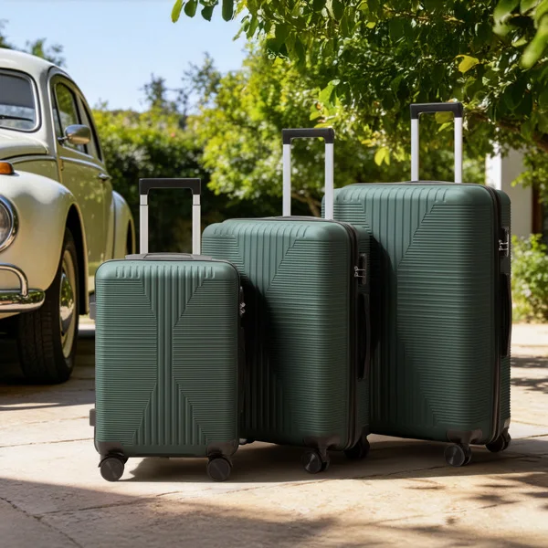 PP Trolley Case 20in 24in 28in 3PCS Suitcase Set Dark Green view 2