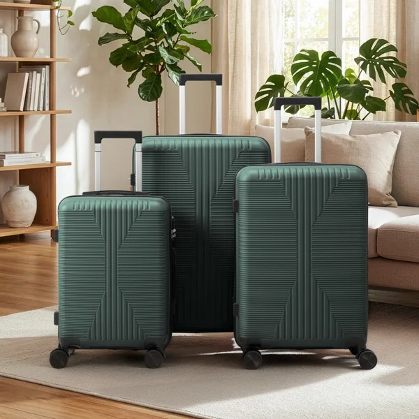 PP Trolley Case 20in 24in 28in 3PCS Suitcase Set Dark Green