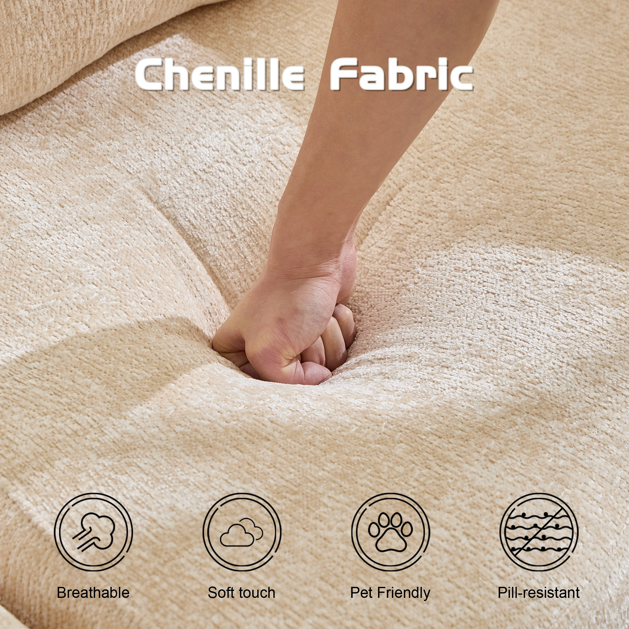 Compression Sofa,Convertible Floor Sofa Bed with Fixed-Shape Frame, Loveseats Boneless Modular Sectional Sofa,No Assembly Required,Chenille fabric,for Living Room Bedroom,Beige view 5