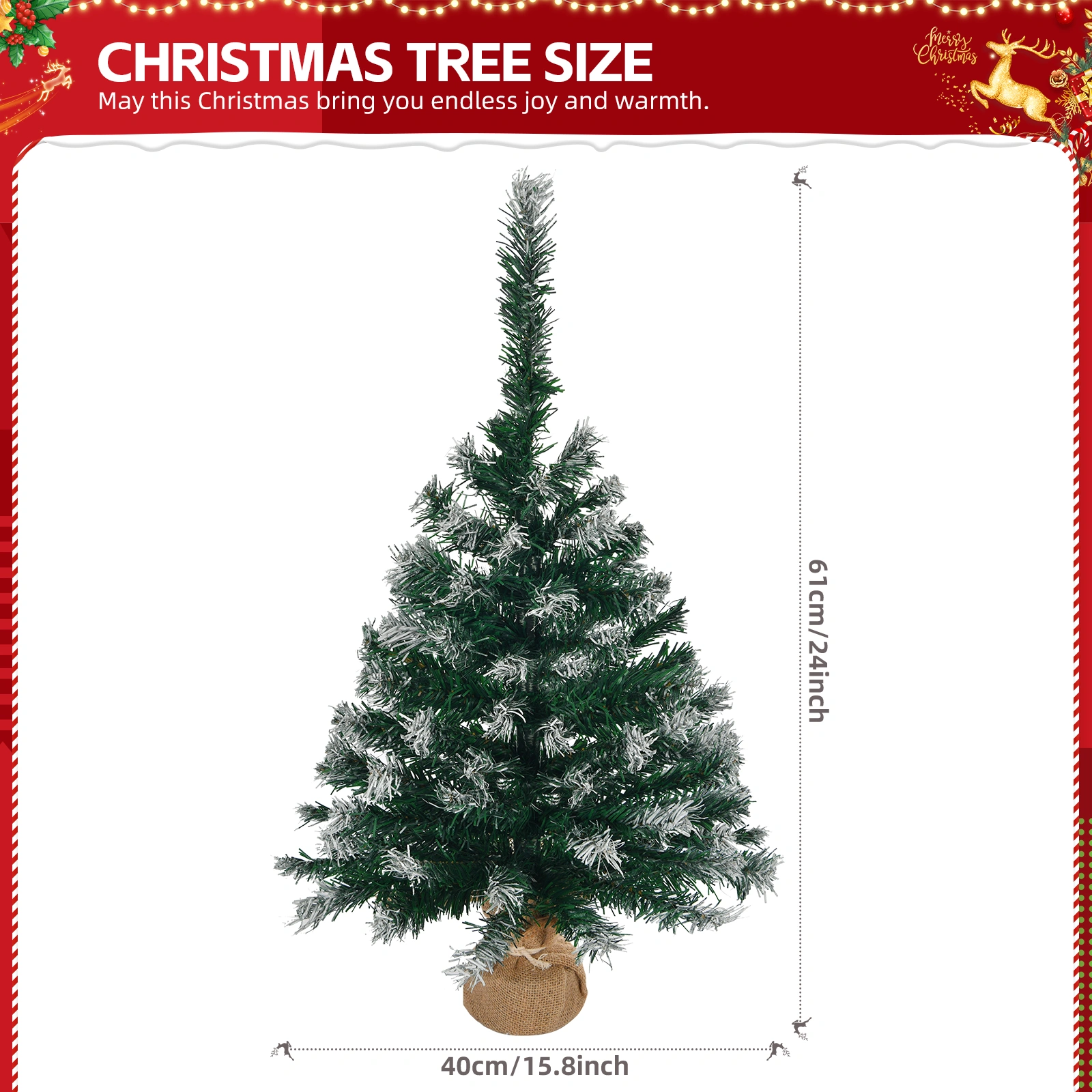 24 Inch Snow Tipped Artificial Mini Christmas Tree, Tabletop Xmas Pine Tree with Ornaments and Cloth Bag Base for Desk Home Office Holiday Decoration, Green & Snow Tipped view 2