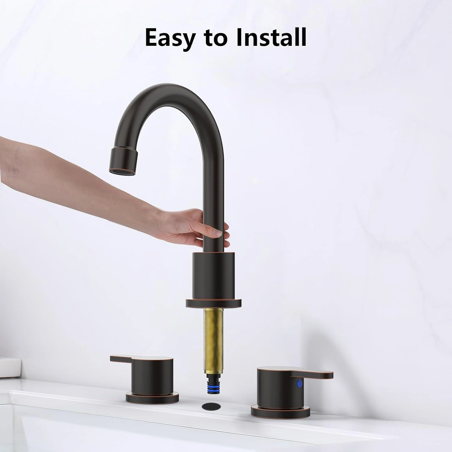 Widespread Bathroom Sink Faucet Oil Rubbed Bronze 2 Handle 8 inch 3 Hole 360°Swivel Spout Vanity Sink with Pop Up Drain Assembly[Unable ship on weekends, TK/TEMU only for pickup, only TX10643 warehouse supports GOFO] view 5