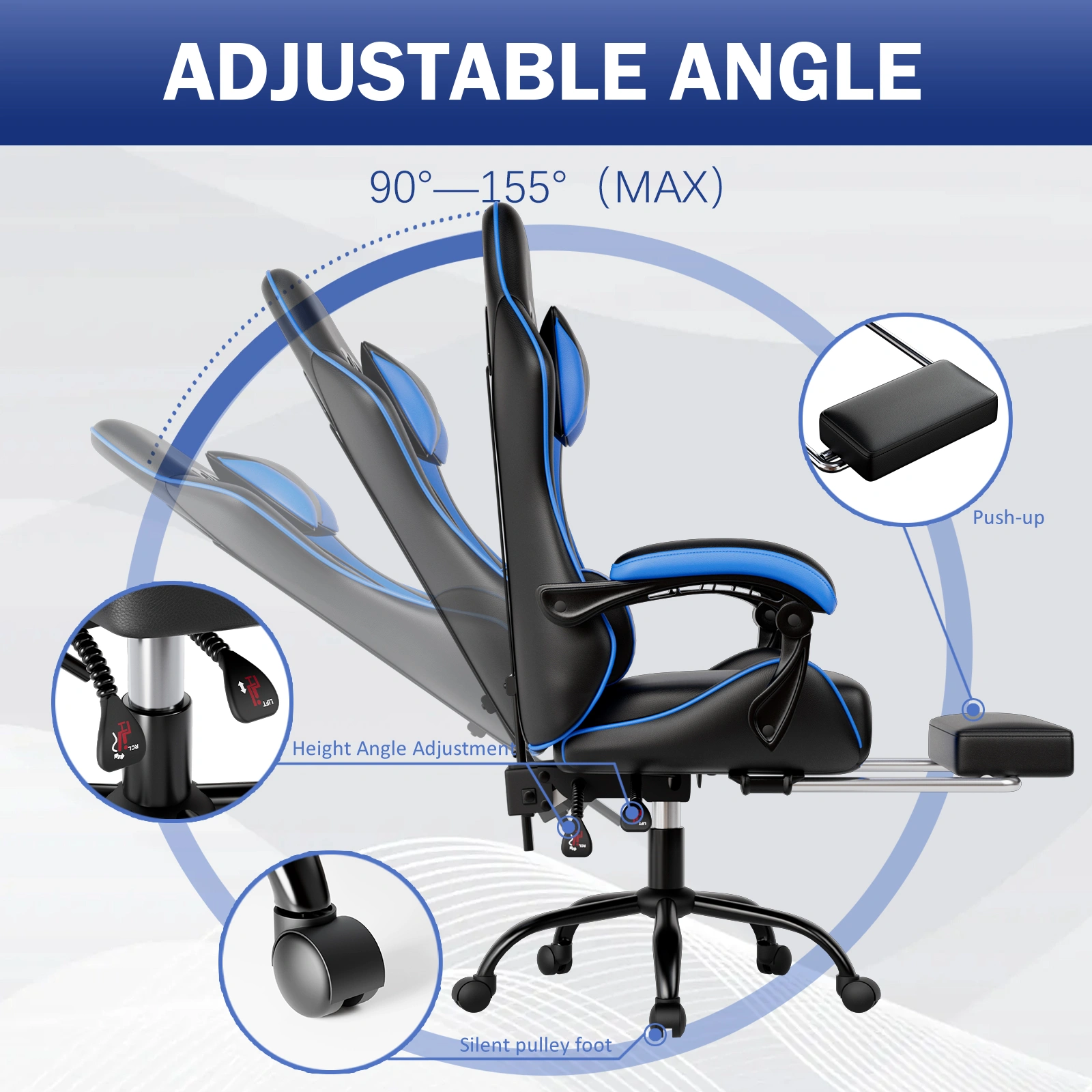 Video Game Chair for Adults & Kids, Gaming Chair with Footrest, Adjustable Lumbar Pillow & Headrest, Office Desk Computer Chair view 3