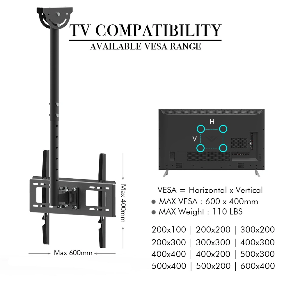 TMC-7006 Ceiling Mount TV Wall Bracket Roof Rack Pole Retractable For 32"-70" Flat Screen view 14