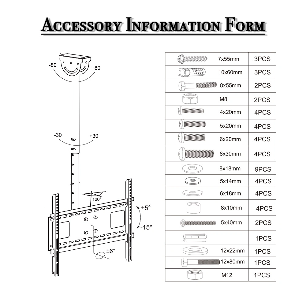 TMC-7006 Ceiling Mount TV Wall Bracket Roof Rack Pole Retractable For 32"-70" Flat Screen view 17