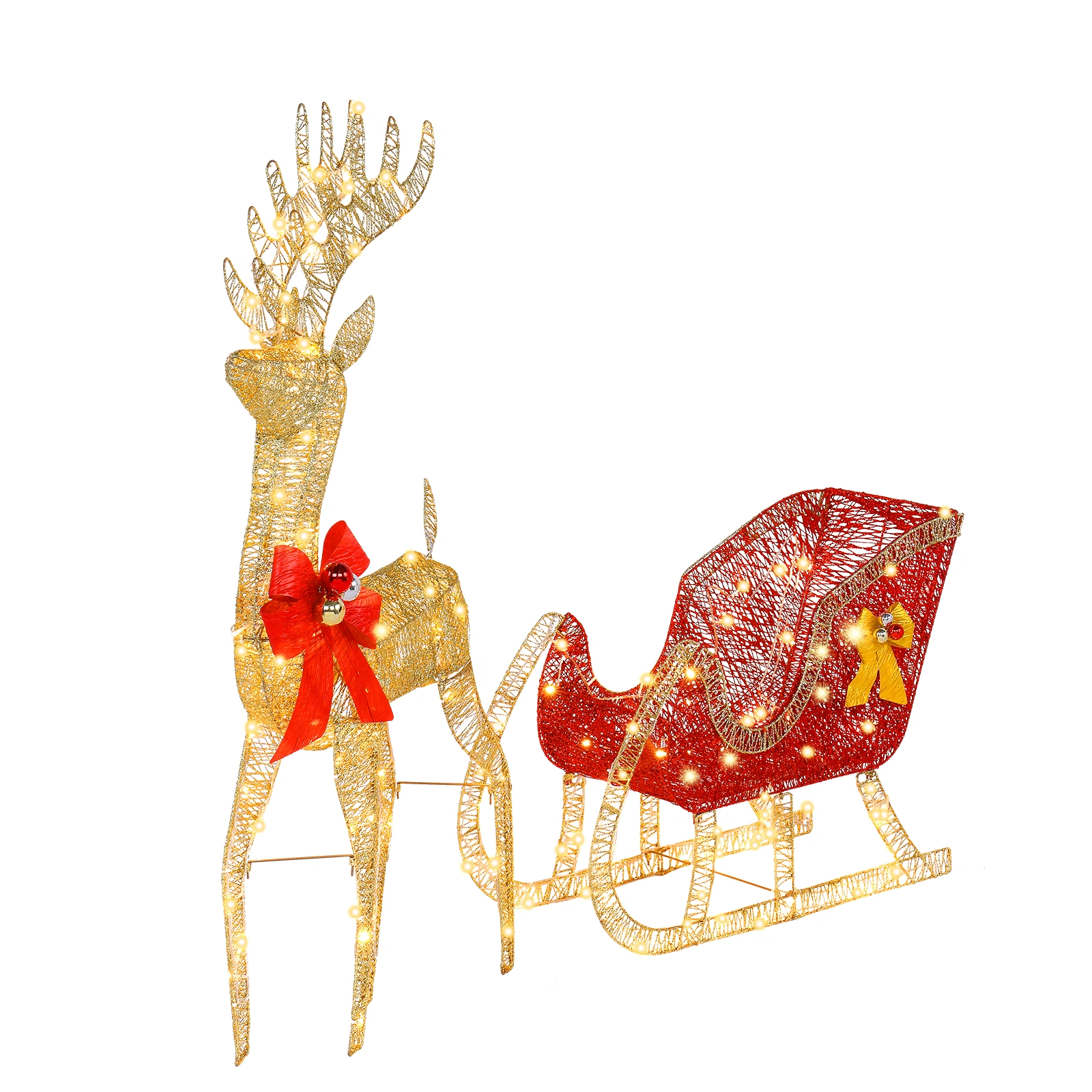 74x20x120cm 30V 3.6W Golden Elk Deer Sled Iron Frame Cotton Thread Courtyard Outdoor Decoration view 2