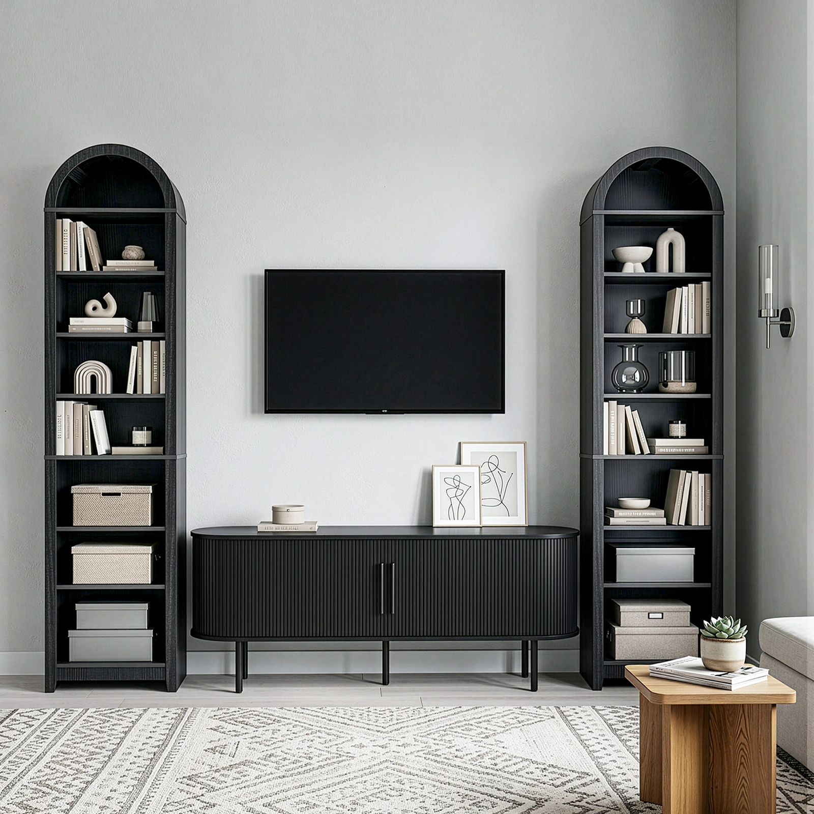 8-Tier Arched Dome Display Rack Particleboard Melamine-Faced Bookshelf 15.75*11.81*70in Black view 11