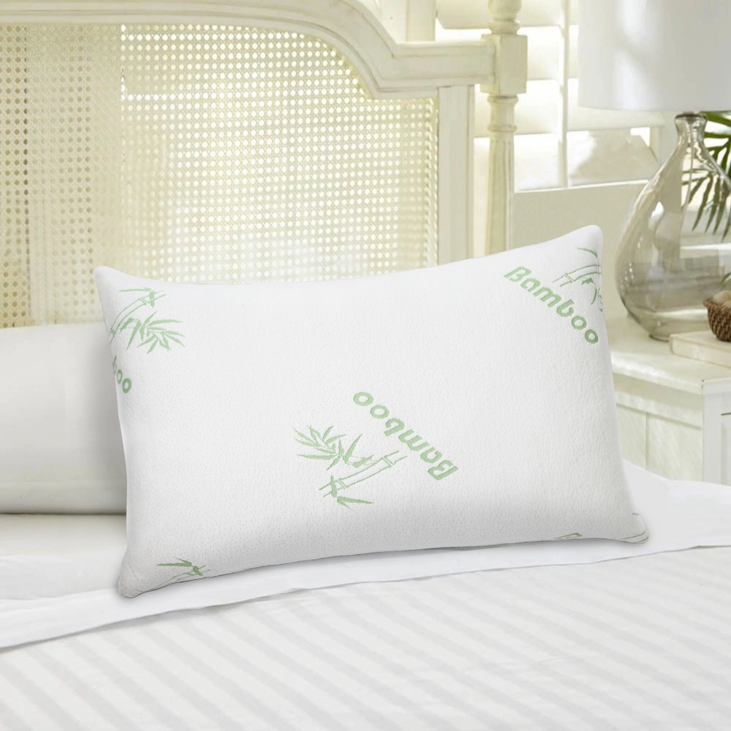 2 Pack Bamboo Memory Foam Pillow, Hypoallergenic Shredded Bed Pillow Queen Size, Washable Cover, Neck & Head Support for Sleeping view 8