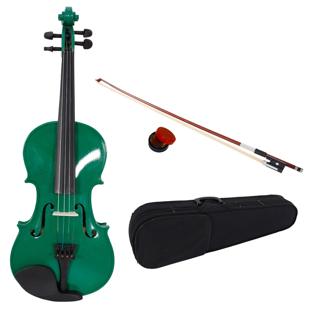 4/4 Size Acoustic Violin Case Bundle with Bow & Rosin, Green Hard Shell Travel Violin Case