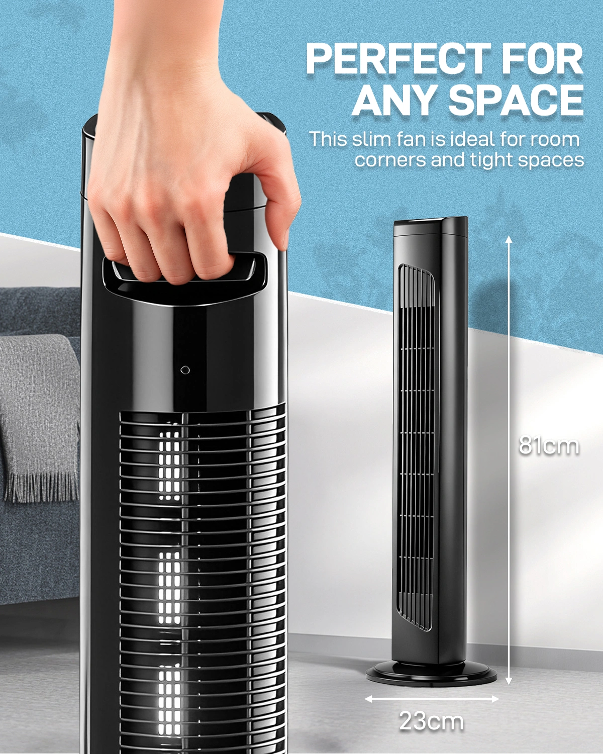 US Standard RTW-AR Tower Fan, 110V, 45W, 32 Inch Column Tower Fan, Touch Control with Remote, Plastic Body, Copper Motor, Black, 3 Speeds, 3 Wind Modes, Oscillating, 7.5-Hour Timer for Home Use view 19