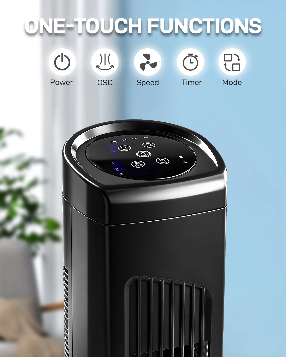 US Standard RTW-AR Tower Fan, 110V, 45W, 32 Inch Column Tower Fan, Touch Control with Remote, Plastic Body, Copper Motor, Black, 3 Speeds, 3 Wind Modes, Oscillating, 7.5-Hour Timer for Home Use view 7